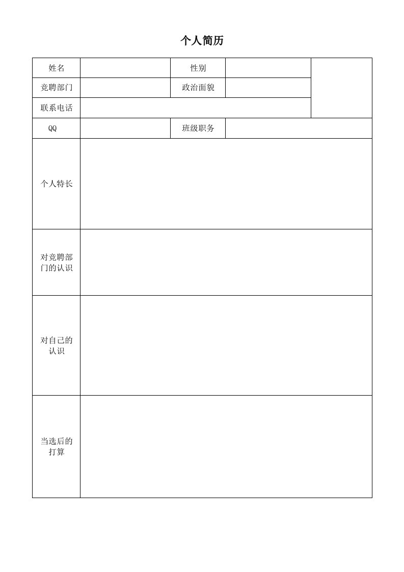 学生会竞选简历模板