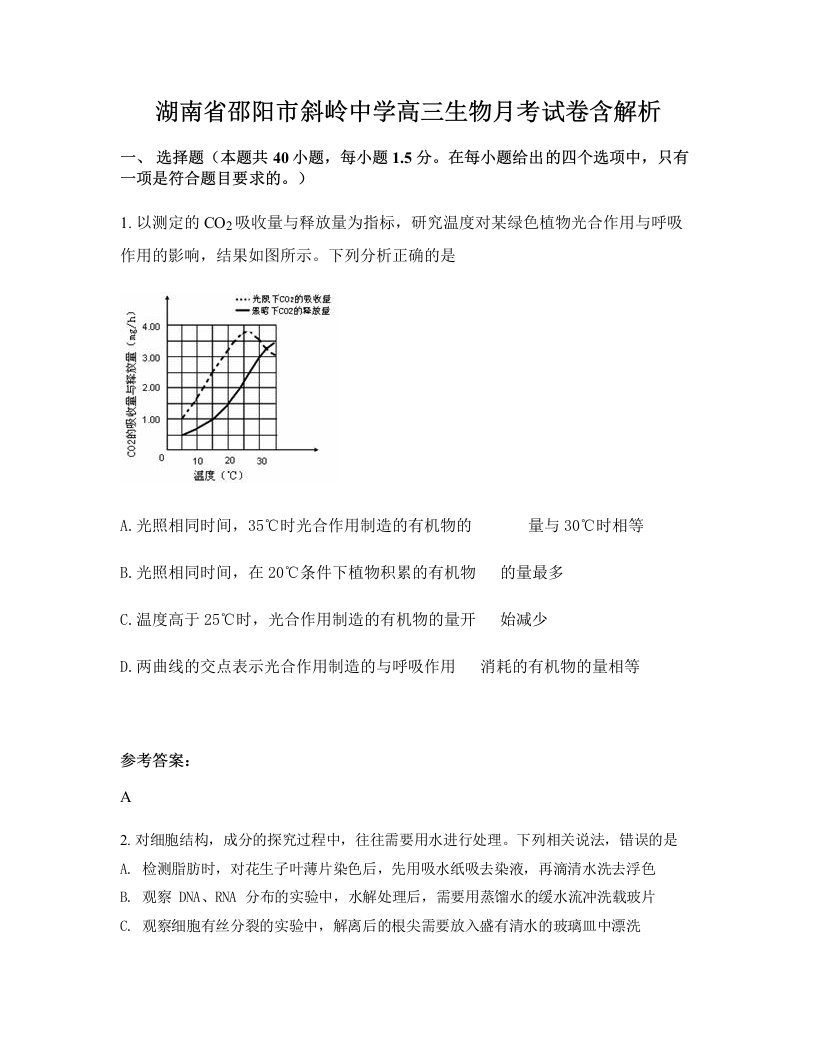 湖南省邵阳市斜岭中学高三生物月考试卷含解析