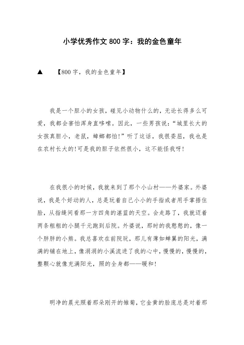 小学优秀作文800字：我的金色童年