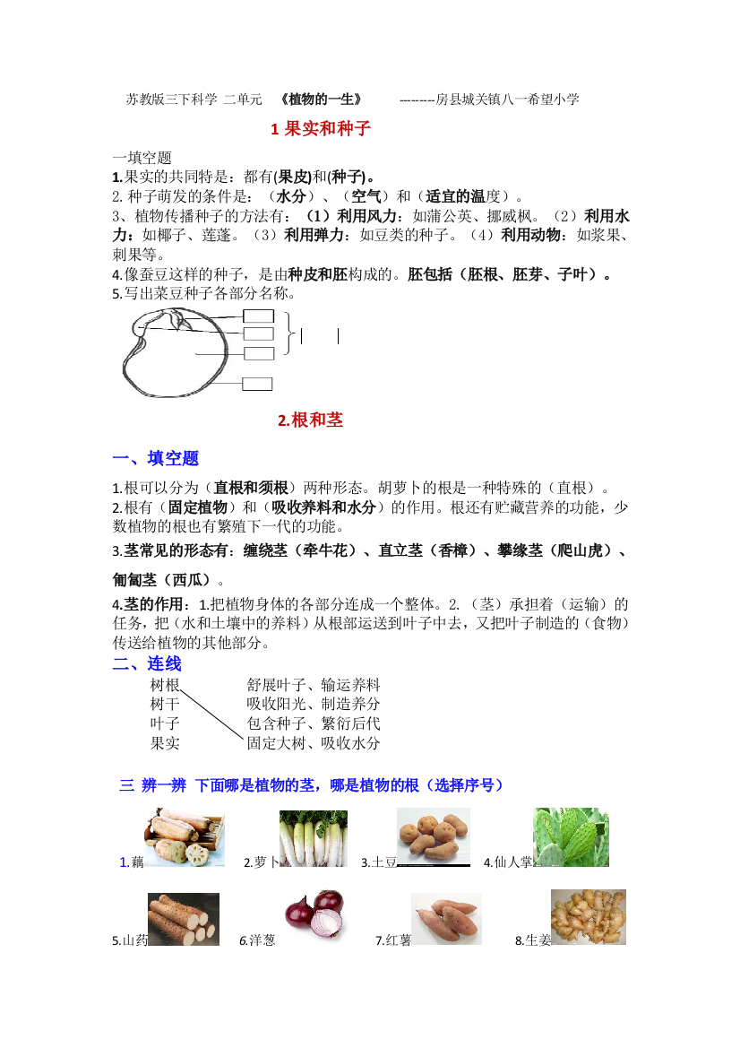 苏教版三年级科学二单元植物的一生