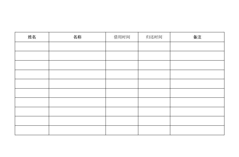 设备设施借用登记表格模板