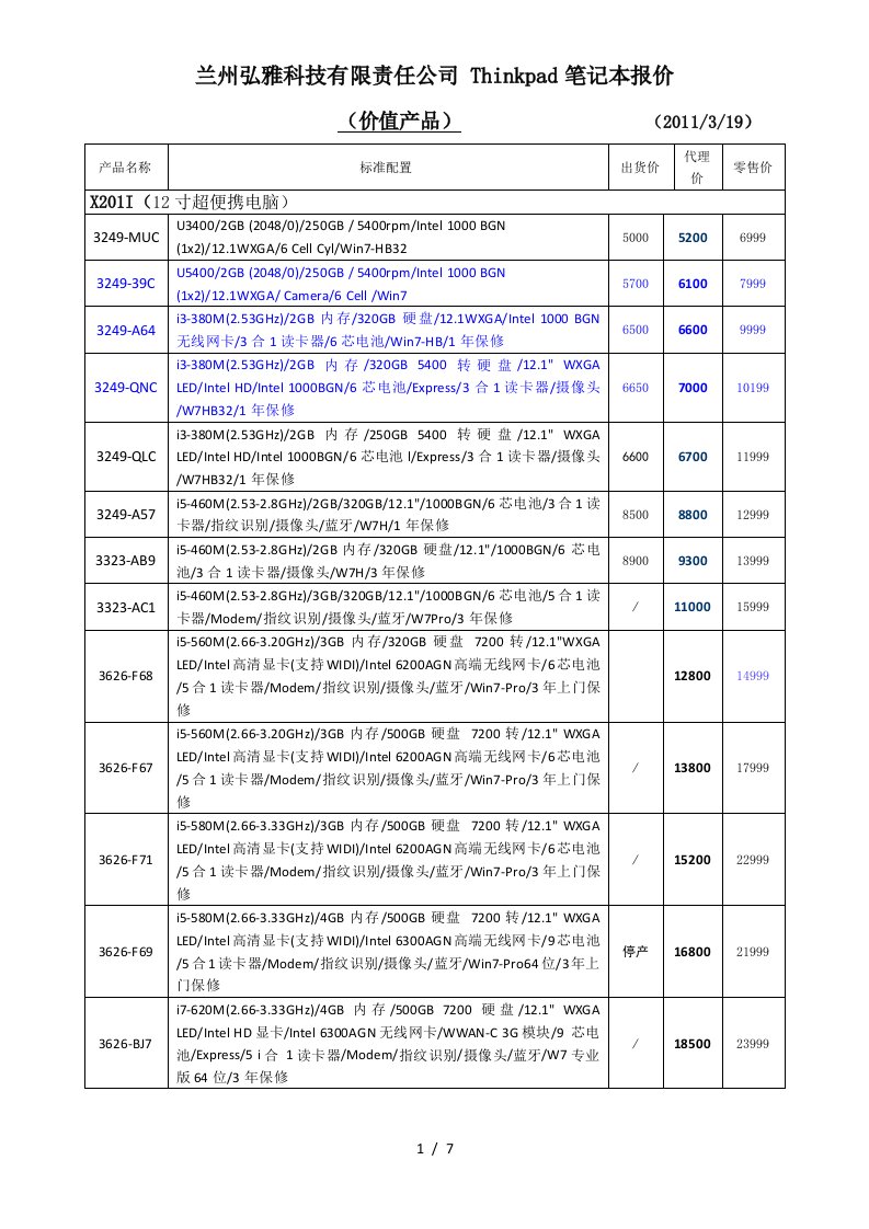 兰州弘雅科技ThinkPad笔记本价格