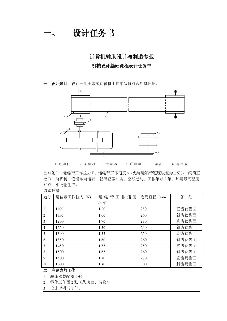 用于带式运输机上的单级圆柱齿轮减速器说明书