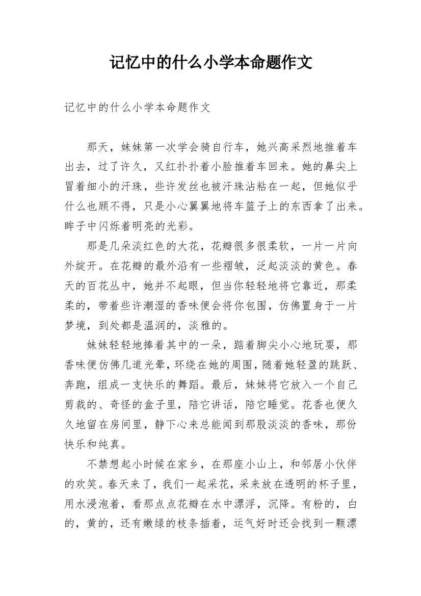 记忆中的什么小学本命题作文