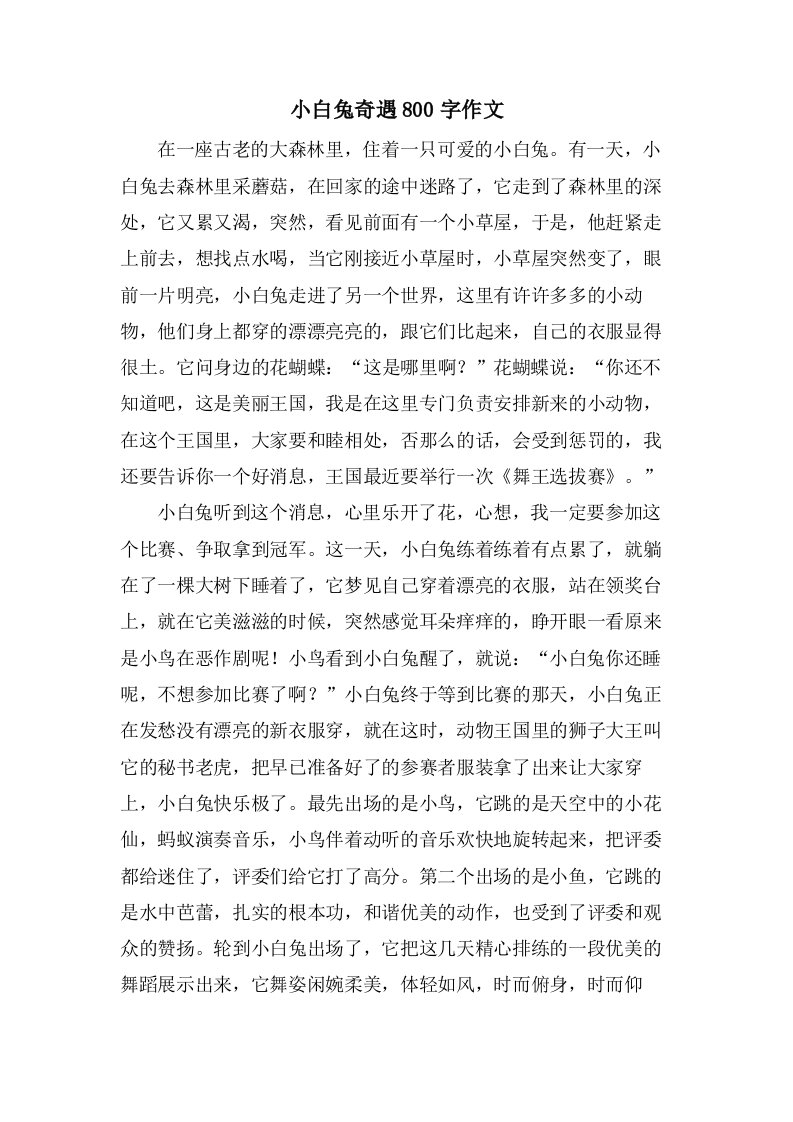 小白兔奇遇800字作文