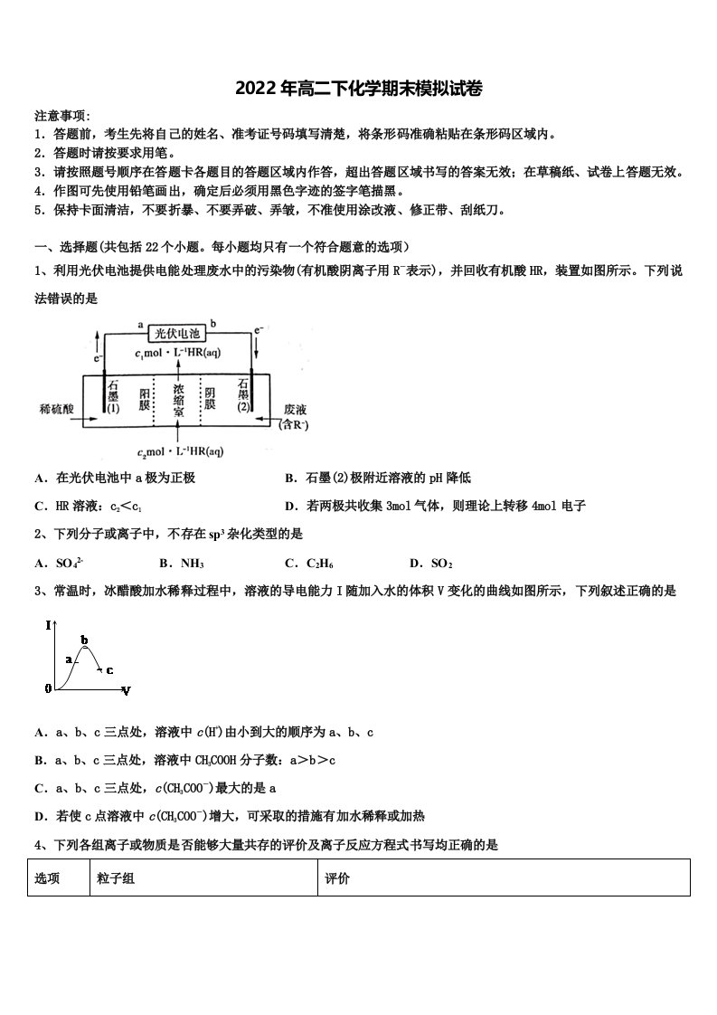 浙江台州市书生中学2022年化学高二第二学期期末学业水平测试试题含解析