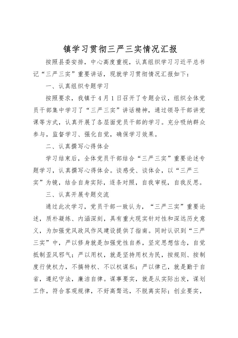 2022镇学习贯彻三严三实情况汇报