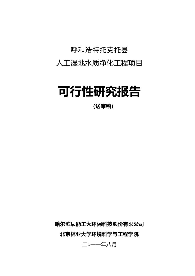 人工湿地水质净化工程项目可行研究报告