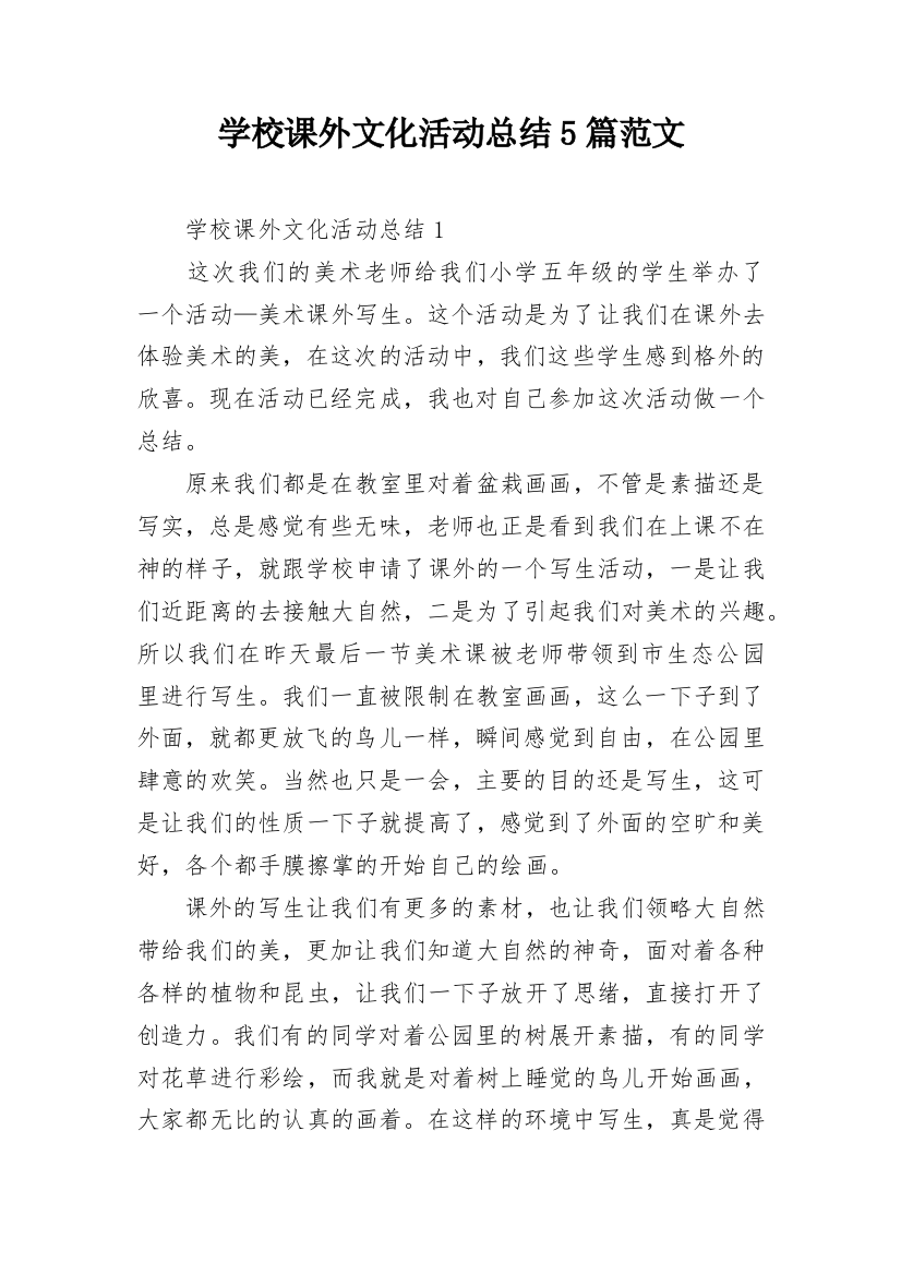 学校课外文化活动总结5篇范文