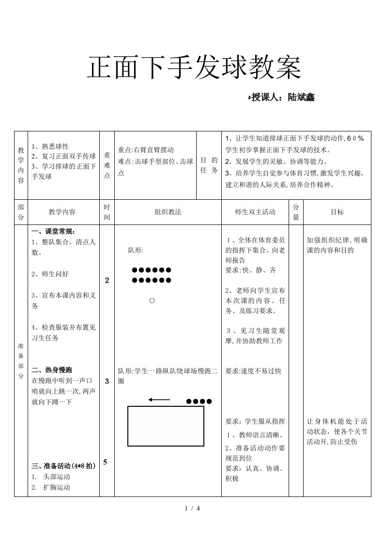 正面下手发球教案