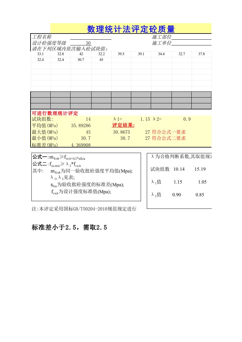 混凝土数理统计表(已做好)