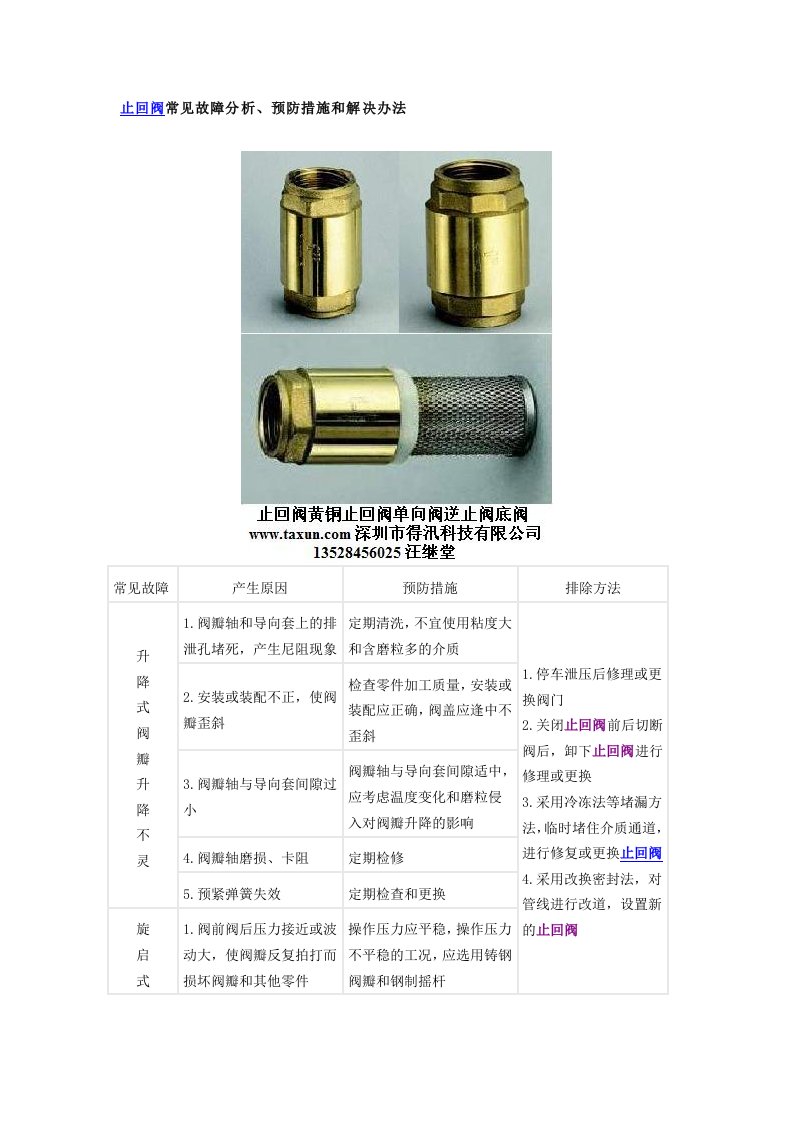 止回阀常见故障分析、预防措施和解决办法