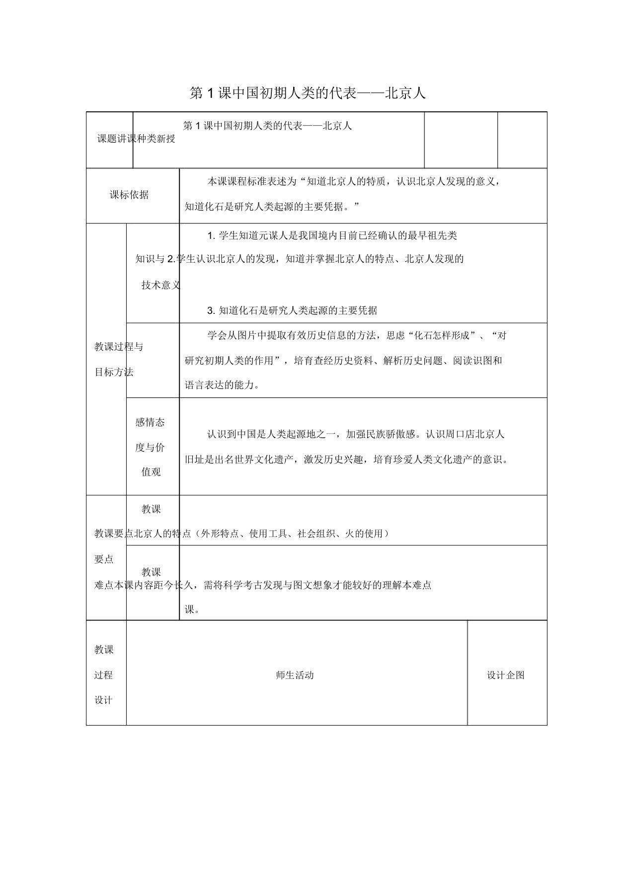 教育最新七年级历史上册第1课中国早期人类的代表