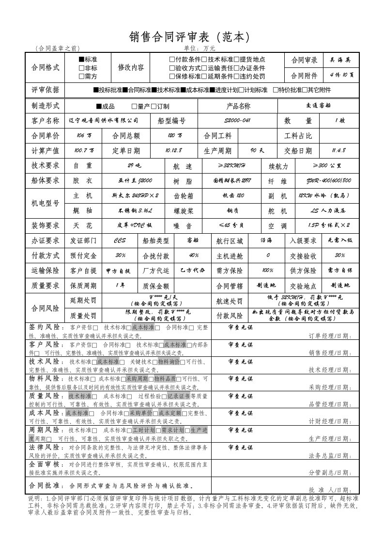 71销售合同评审表(范本)