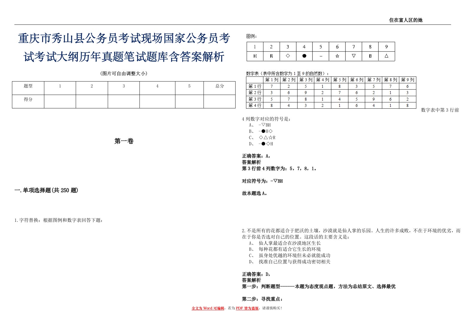 重庆市秀山县公务员考试现场国家公务员考试考试大纲历年真题笔试题库含答案解析