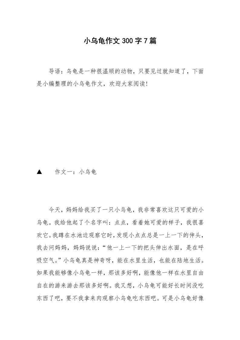 小乌龟作文300字7篇