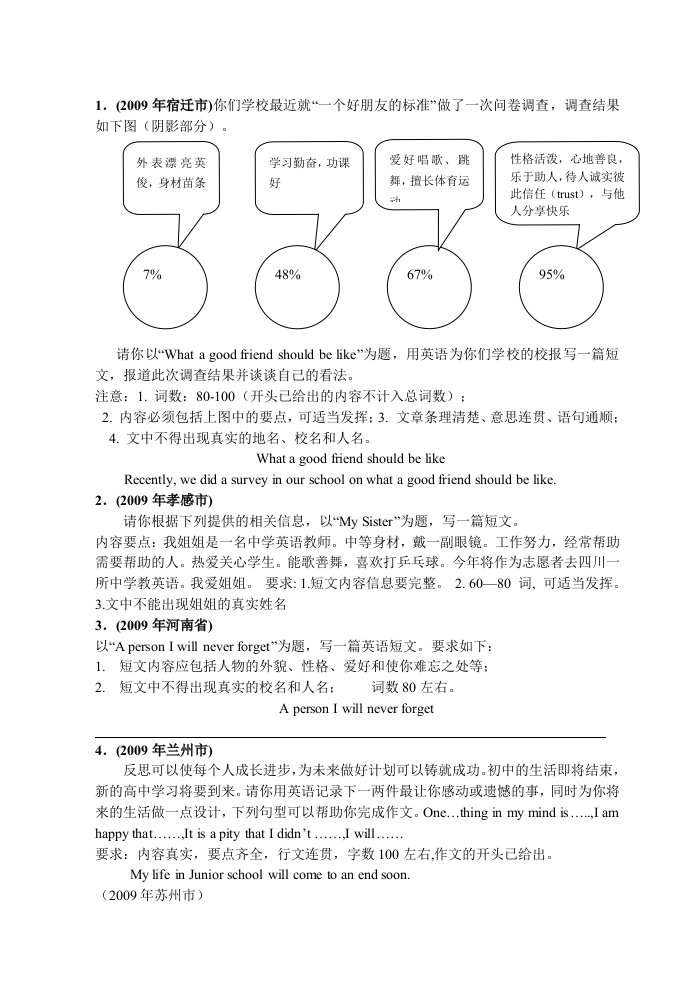 初中英语中考书面表达训练