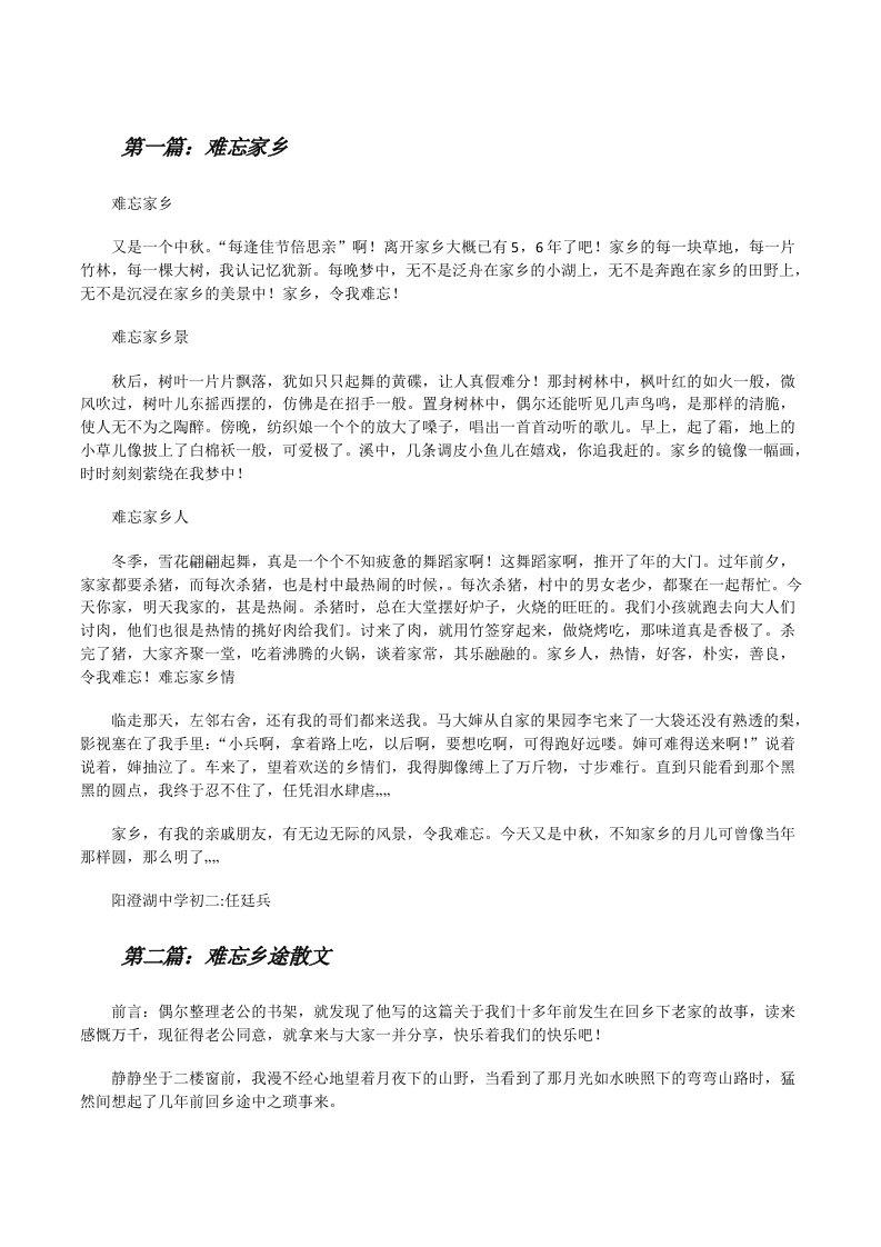 难忘家乡（5篇材料）[修改版]