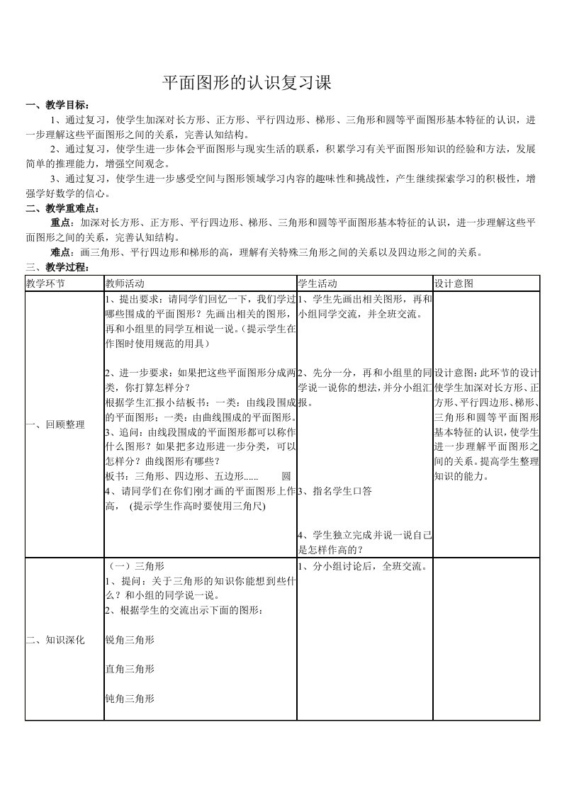 数学人教版六年级下册平面图形的认识复习课