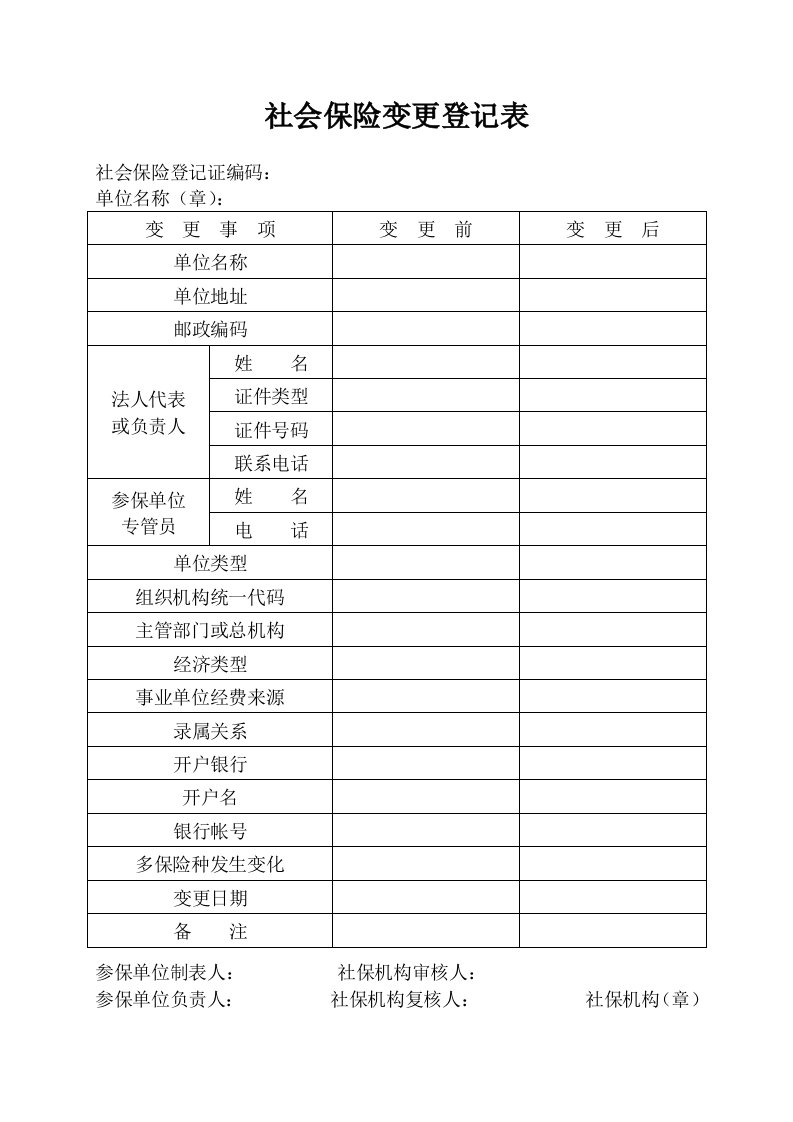 社会保险变更登记表