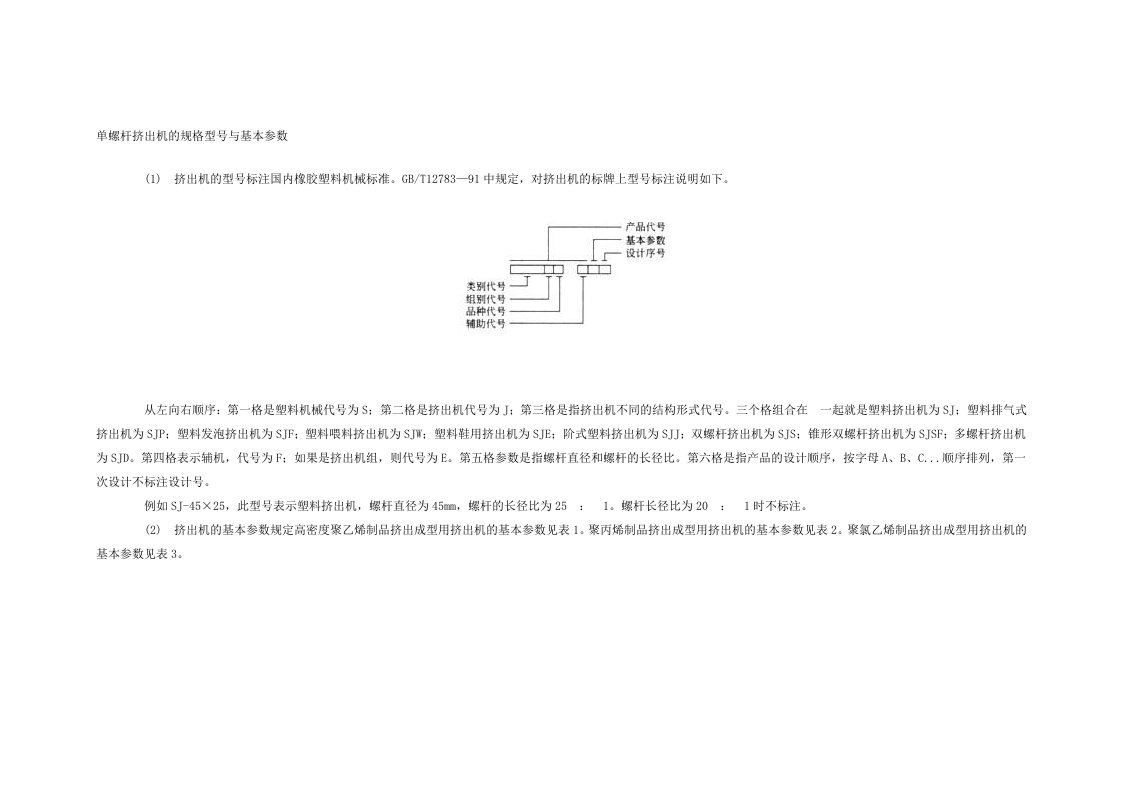 单螺杆挤出机的规格型号与基本参数