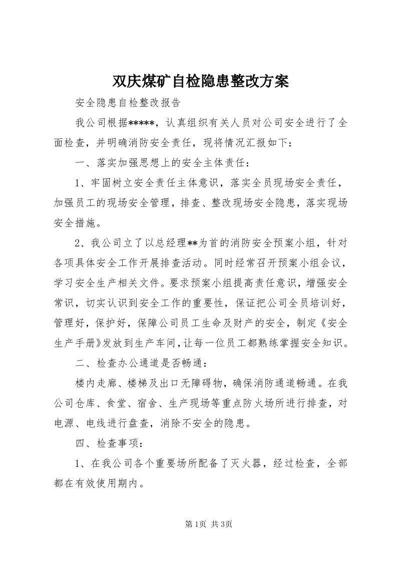 6双庆煤矿自检隐患整改方案