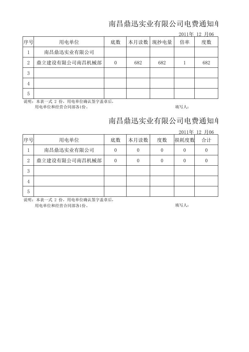 水电费分摊表