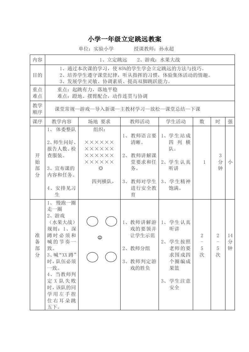 公开课小学一年级立定跳远教案