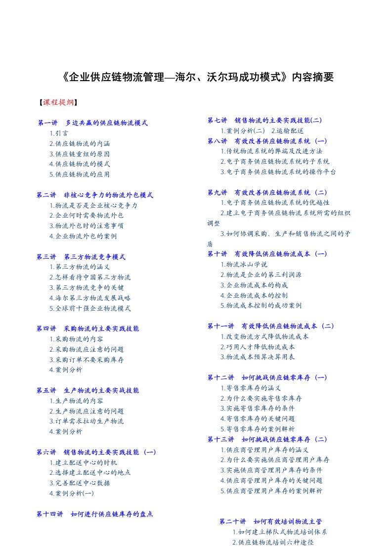 《企业供应链物流管理-海尔、沃尔玛成功模式》