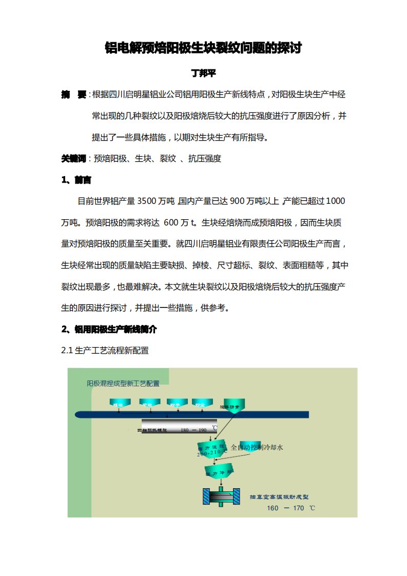 铝电解预焙阳极生块裂纹问题的探讨