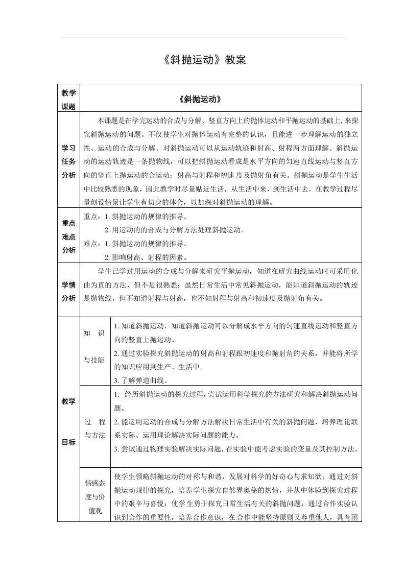 教科版必修二1.4《斜抛运动》02