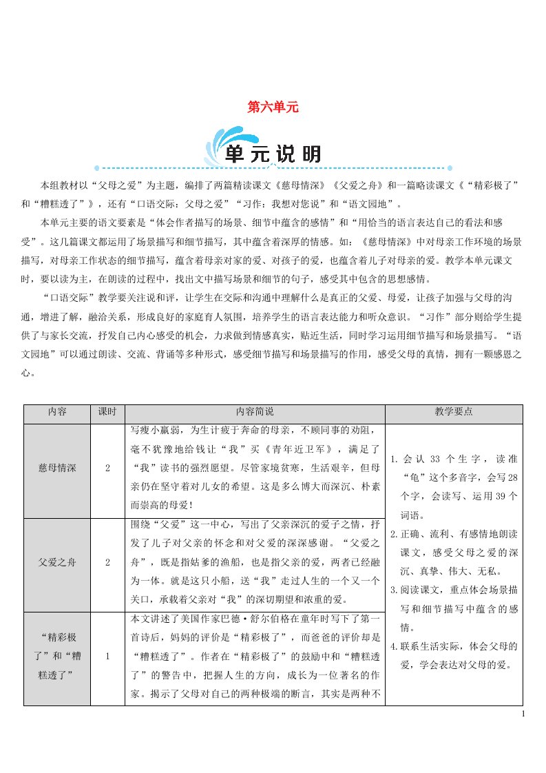 五年级语文上册第六单元18慈母情深教案新人教版