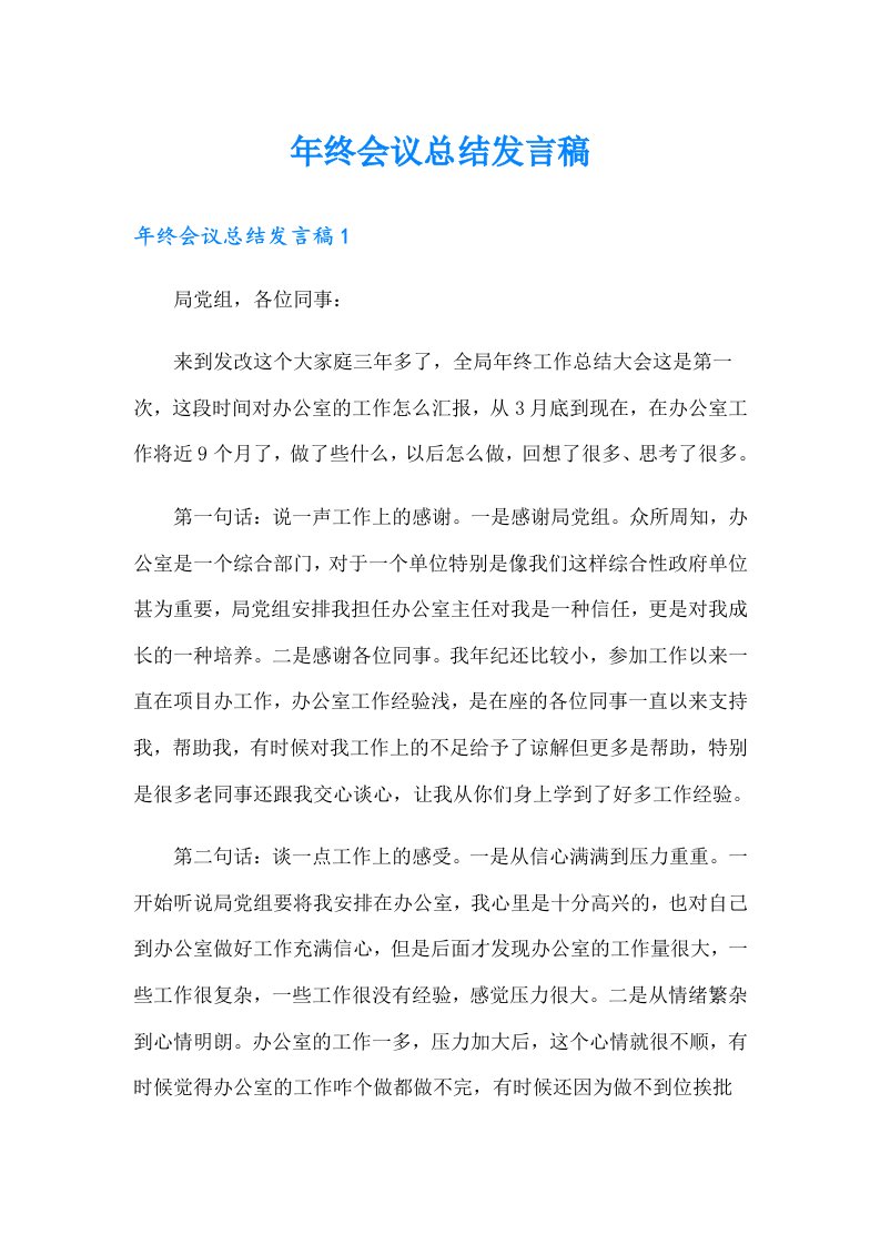 年终会议总结发言稿