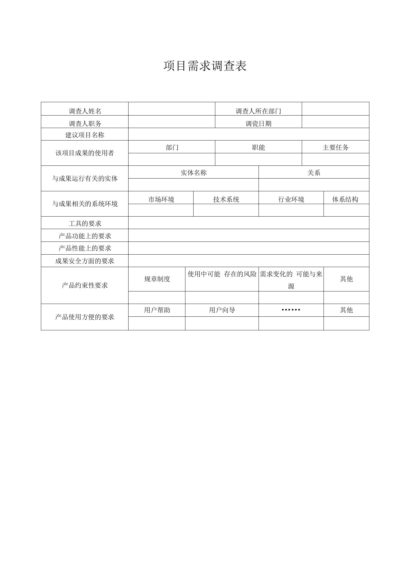 项目管理模板-项目需求调查表