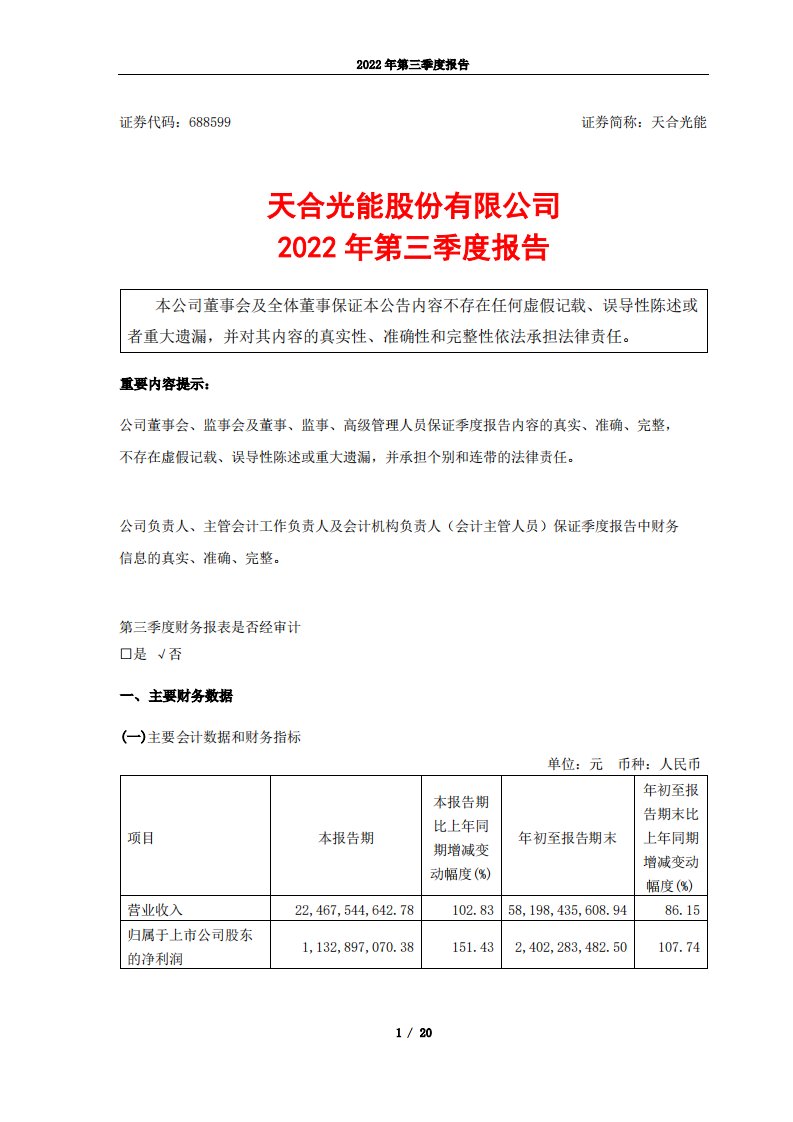 上交所-天合光能股份有限公司2022年第三季度报告-20221030