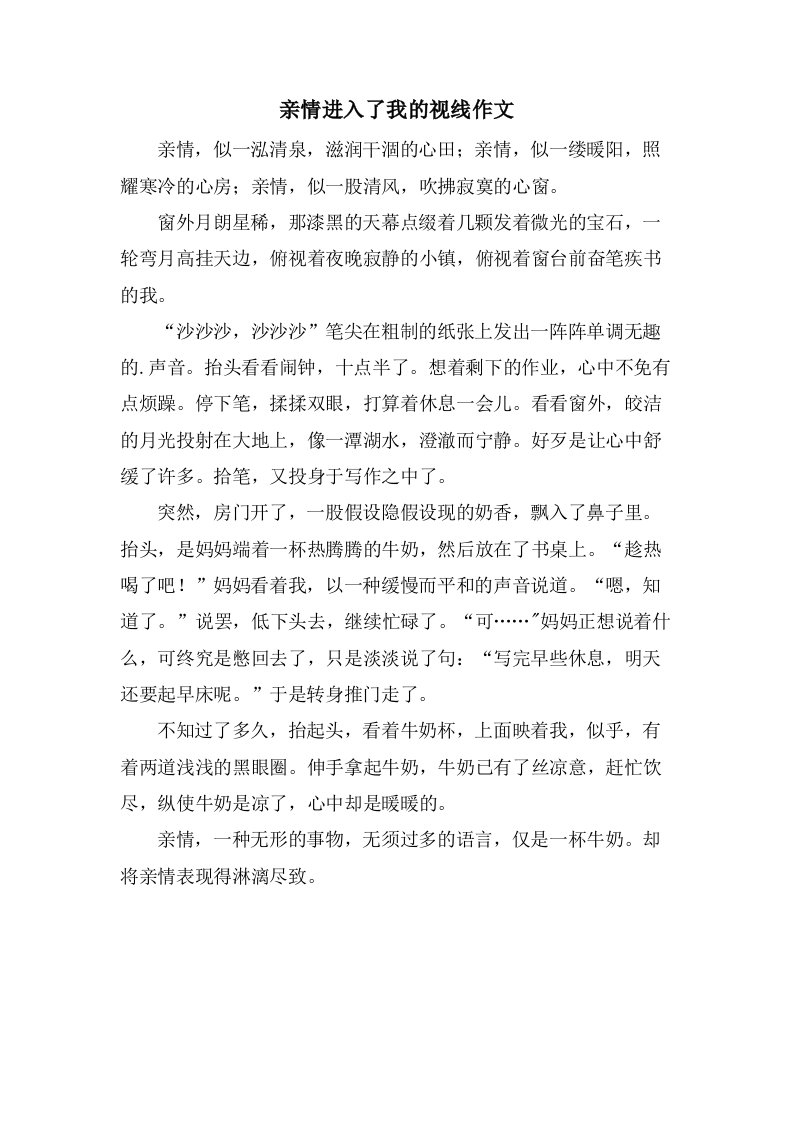 亲情进入了我的视线作文