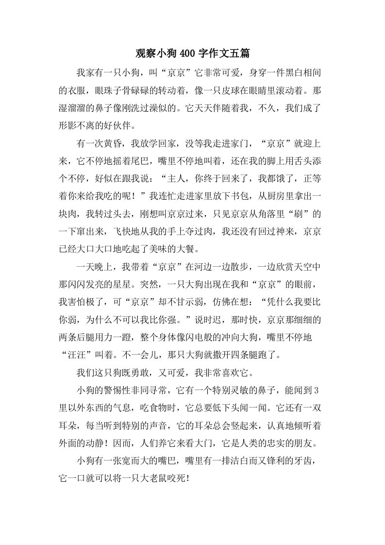 观察小狗400字作文五篇