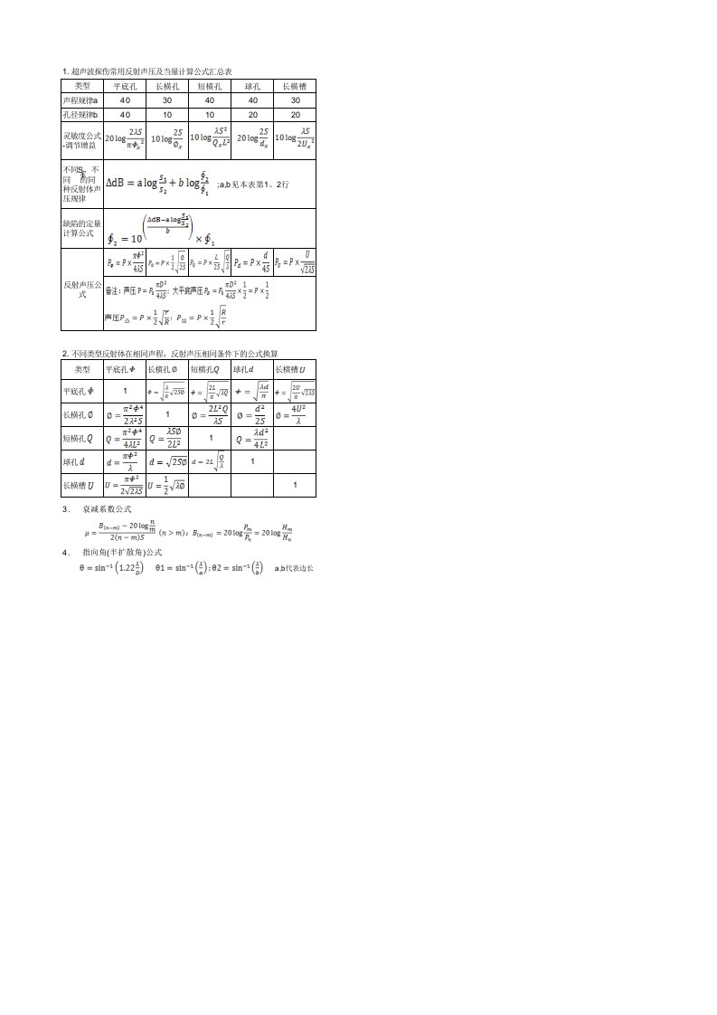 超声波检测常用计算公式汇总