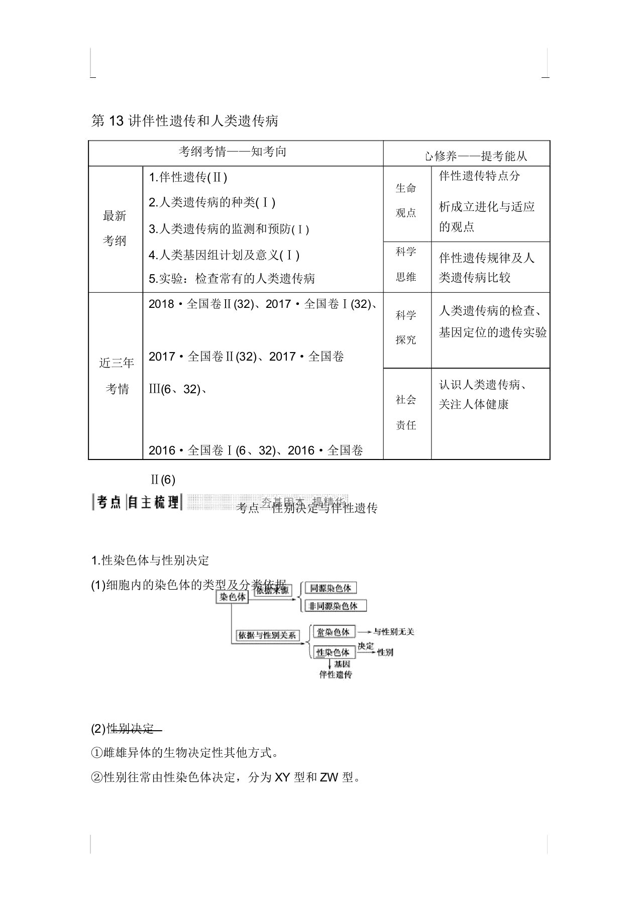 2020版生物高考新素养总复习中图版讲义：第13讲伴性遗传和人类遗传病