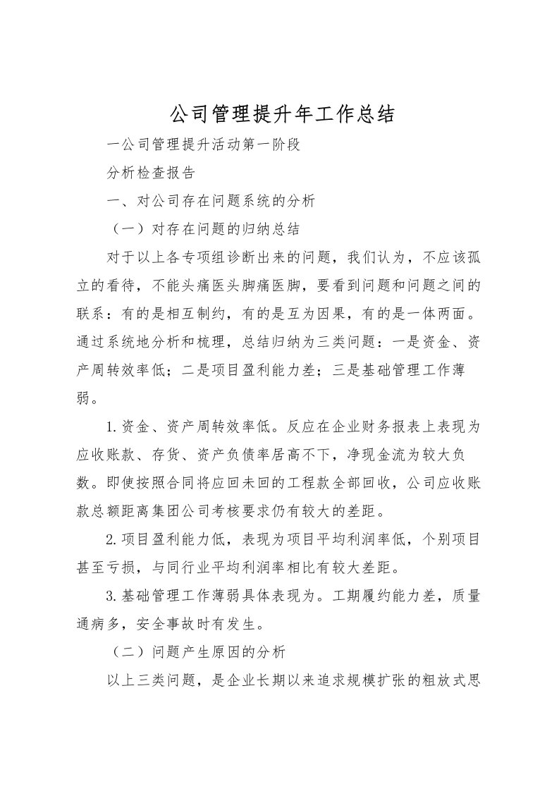 2022公司管理提升年工作总结