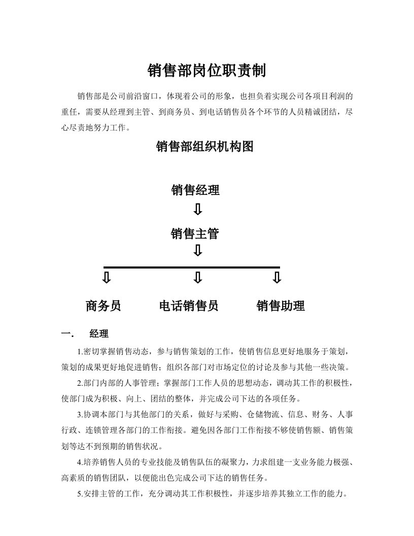 医药公司销售部岗位职责明细