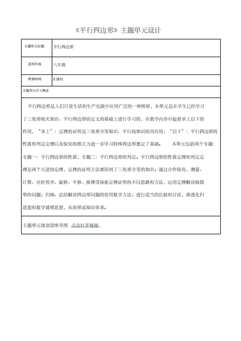 初中数学《平行四边形》主题单元设计