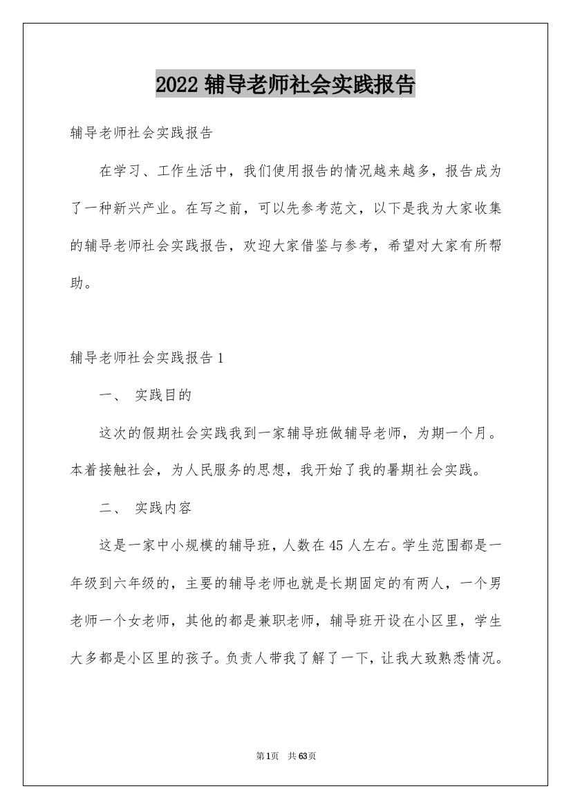 2022辅导老师社会实践报告