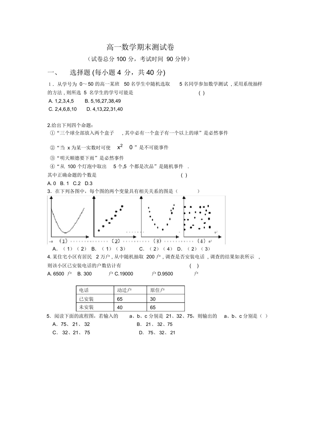 人教版高一数学必修3总测试题(A组)及答案