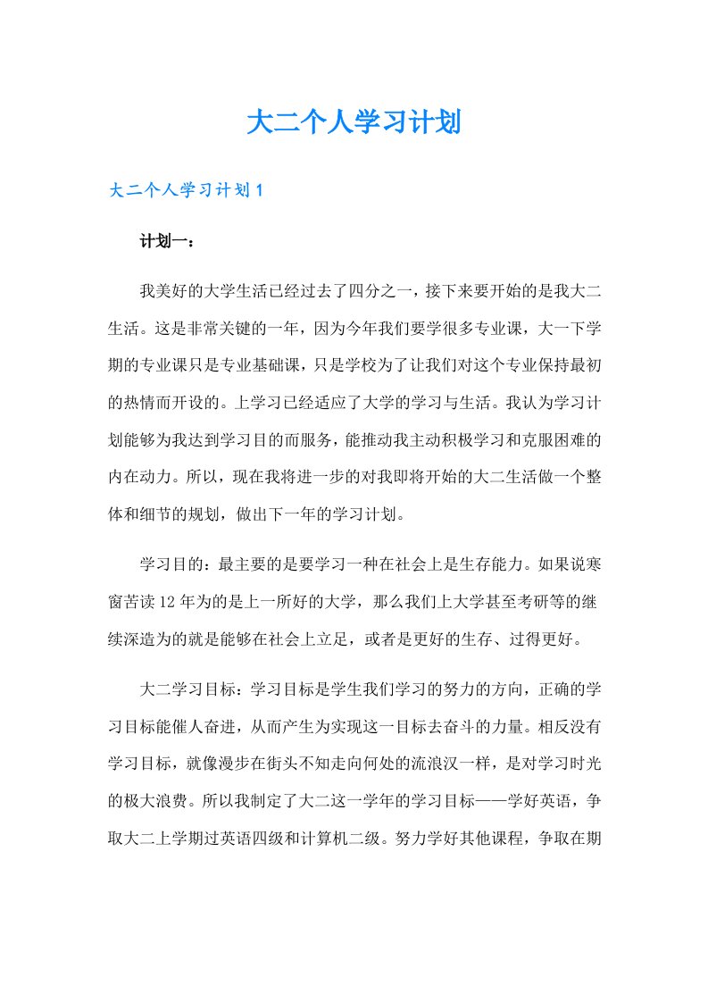 大二个人学习计划