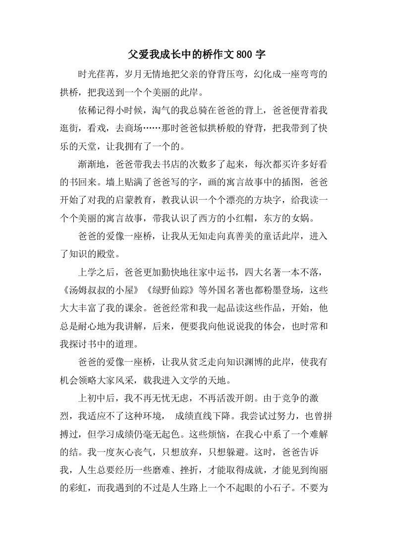 父爱我成长中的桥作文800字