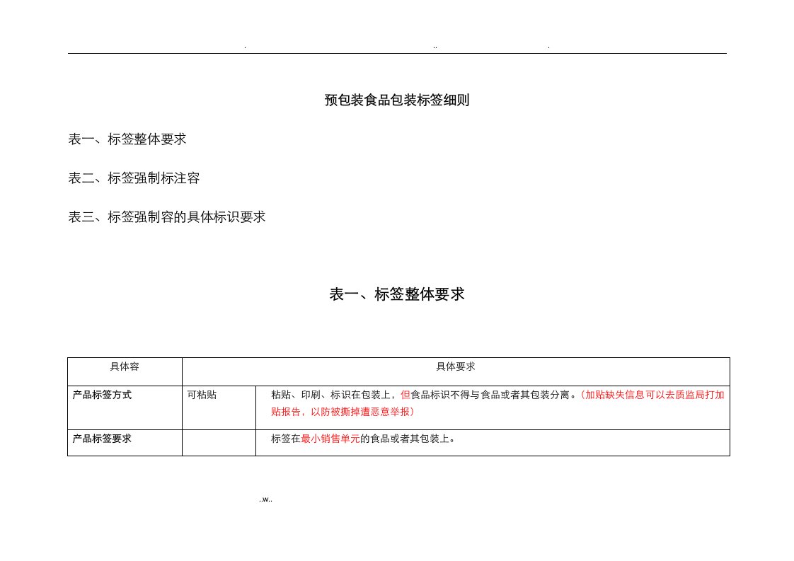 预包装食品包装标签细则