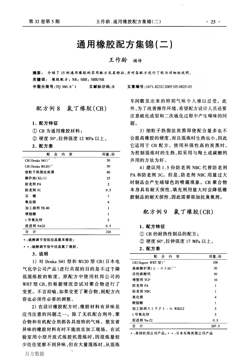 通用橡胶配方集锦二