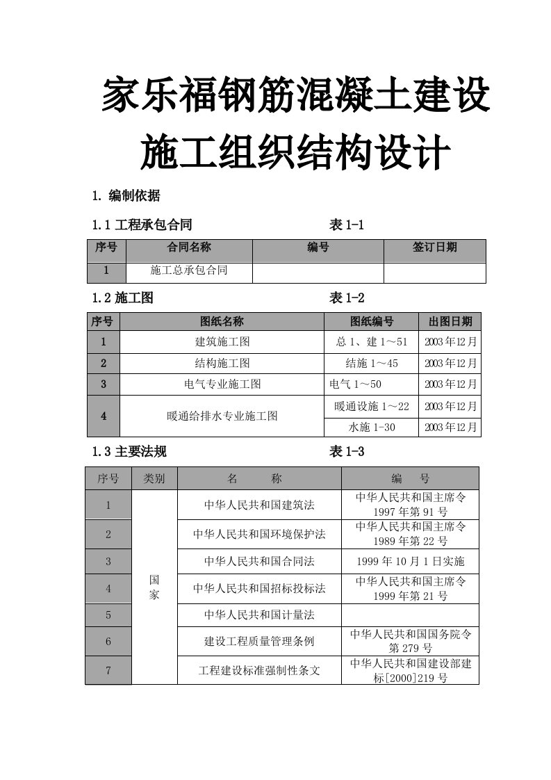 家乐福钢筋混凝土建设施工组织结构设计