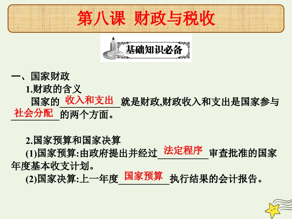 高考政治总复习第八课财政与税收课件新人教版必修1